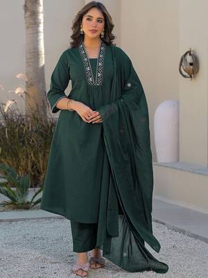 Women Ethnic Motifs Embroidered Regular Thread Work Kurta with Trousers & With Dupatta 1