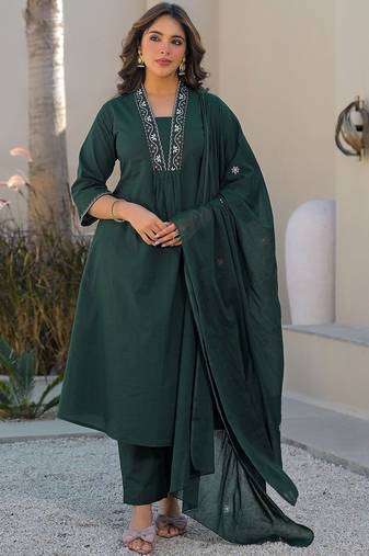Women Ethnic Motifs Embroidered Regular Thread Work Kurta with Trousers & With Dupatta