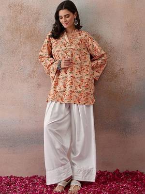 Printed Peach Viscose Rayon Farsi Salwar Co Ords for Women 1
