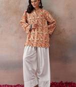 Printed Peach Viscose Rayon Farsi Salwar Co Ords for Women
