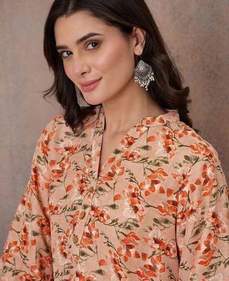 Printed Peach Viscose Rayon Farsi Salwar Co Ords for Women 2