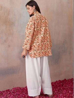 Printed Peach Viscose Rayon Farsi Salwar Co Ords for Women 3