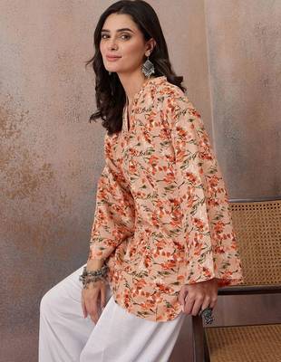 Printed Peach Viscose Rayon Farsi Salwar Co Ords for Women 5