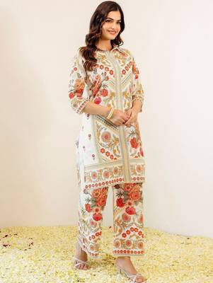 Floral Printed Off White Viscose Rayon Co Ords for Women 1