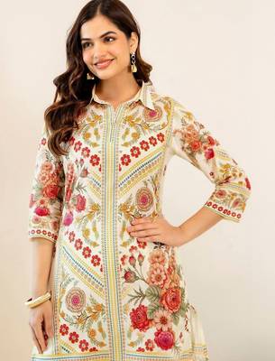Floral Printed Off White Viscose Rayon Co Ords for Women 3