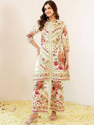 Floral Printed Off White Viscose Rayon Co Ords for Women 5