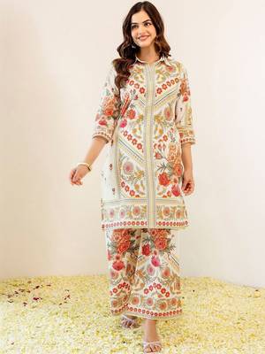 Floral Printed Off White Viscose Rayon Co Ords for Women 7