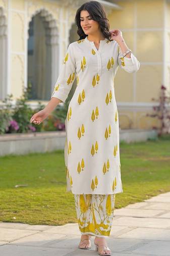 Printed Off White Cotton Blend Co Ords for Women