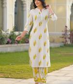 Printed Off White Cotton Blend Co Ords for Women