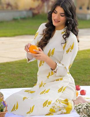 Printed Off White Cotton Blend Co Ords for Women 4