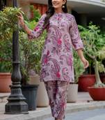 Printed Dusty Mauve Viscose Rayon Co Ords for Women