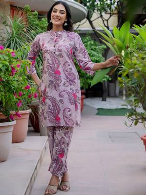 Printed Dusty Mauve Viscose Rayon Co Ords for Women 4