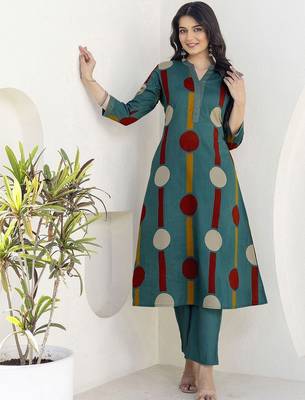 Printed Dusty Teal Blue Viscose Rayon Co Ords for Women 1