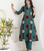 Printed Dusty Teal Blue Viscose Rayon Co Ords for Women
