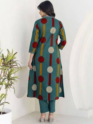 Printed Dusty Teal Blue Viscose Rayon Co Ords for Women 3