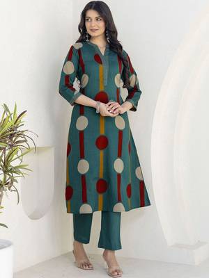 Printed Dusty Teal Blue Viscose Rayon Co Ords for Women 4