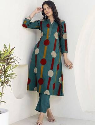 Printed Dusty Teal Blue Viscose Rayon Co Ords for Women 5