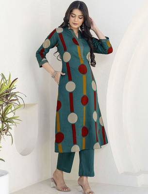 Printed Dusty Teal Blue Viscose Rayon Co Ords for Women 6