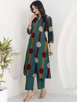 Printed Dusty Teal Blue Viscose Rayon Co Ords for Women 7