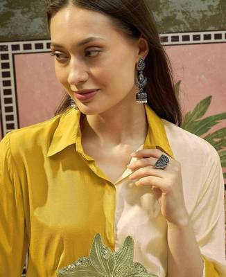 Embroidered Mustard Cotton Blend Co Ords for Women 2