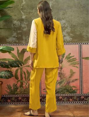Embroidered Mustard Cotton Blend Co Ords for Women 3