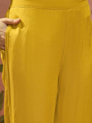Embroidered Mustard Cotton Blend Co Ords for Women 4