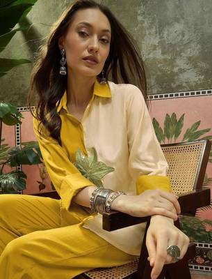 Embroidered Mustard Cotton Blend Co Ords for Women 5