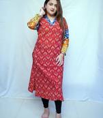 Cotton Red Dabu Handblock Printed Long Kurti for Women