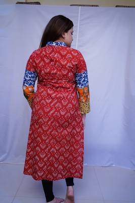 Cotton Red Dabu Handblock Printed Long Kurti for Women 2