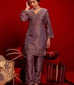 Embroidered Dusty Mauve Silk Blend Co Ords for Women