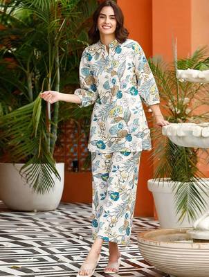 Digital Printed Off White Rayon Co Ords for Women 1