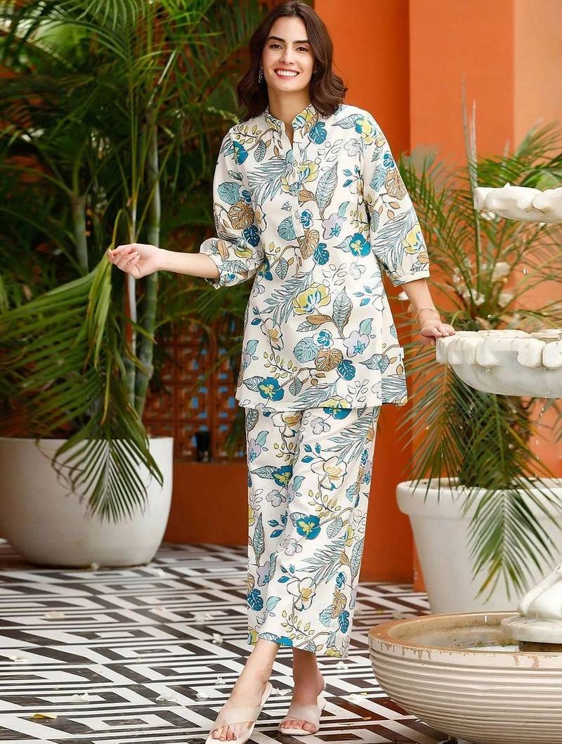 Digital Printed Off White Rayon Co Ords for Women