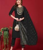 Floral Yoke Design Sequinned Kurta With Trousers & Dupatta