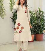 Embroidered Off White Cotton Blend Co Ords for Women