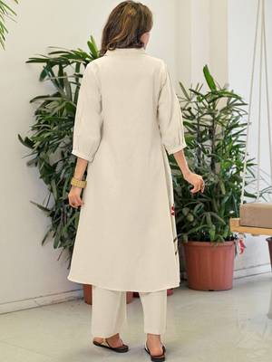 Embroidered Off White Cotton Blend Co Ords for Women 3