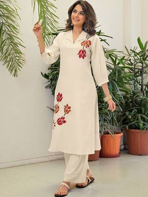 Embroidered Off White Cotton Blend Co Ords for Women 6