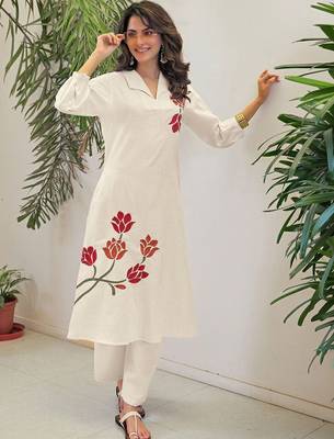 Embroidered Off White Cotton Blend Co Ords for Women 7