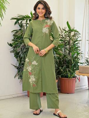 Embroidered Pista Green Viscose Rayon Co Ords for Women 1