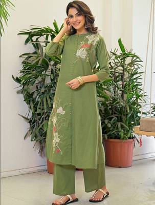 Embroidered Pista Green Viscose Rayon Co Ords for Women 3