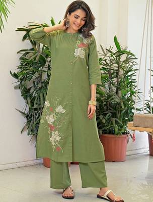 Embroidered Pista Green Viscose Rayon Co Ords for Women 6