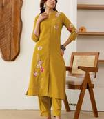 Embroidered Mustard Yellow Viscose Rayon Co Ords for Women