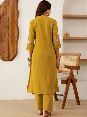Embroidered Mustard Yellow Viscose Rayon Co Ords for Women 3
