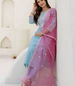 Floral Embroidered Thread Work Straight Kurta With Trousers & Dupatta