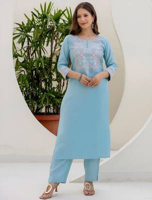 Floral Embroidered Thread Work Straight Kurta With Trousers & Dupatta 7