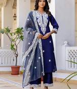 Women Floral Embroidered Kurta with Palazzo & Dupatta