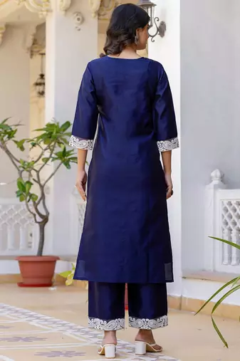 women floral embroidered kurta with palazzo & dupatta