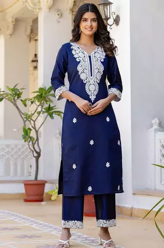 women floral embroidered kurta with palazzo & dupatta