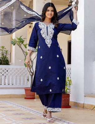 Women Floral Embroidered Kurta with Palazzo & Dupatta 6
