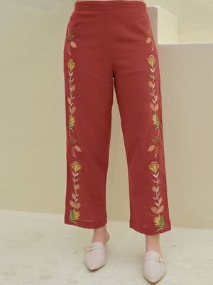 Embroidered Maroon Cotton Co Ords for Women 7