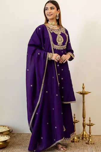 Women Ethnic Motifs Embroidered Regular Kurta with Palazzos & With Dupatta